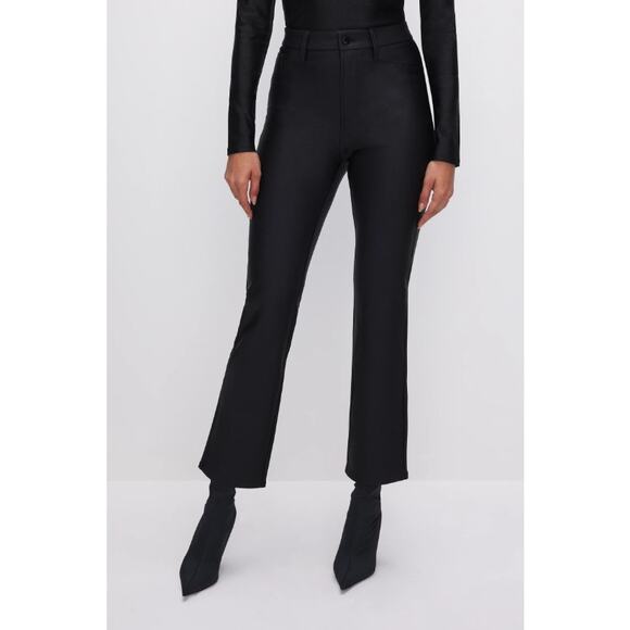 Good American Compression Shine Straight Leg Disco Pants in Black, Size 00 - Picture 1 of 10